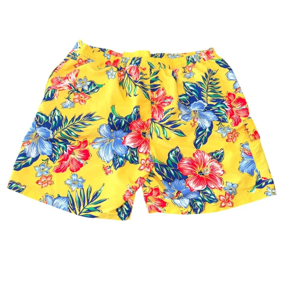 Polo Ralph Lauren Swim Trunks Mens 2XB Yellow Floral Boardshorts Surf Pocket